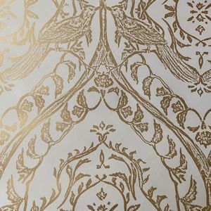 Anthropologie Odille Tiled Crest Wallpaper with Gold Metallic Birds and Vines